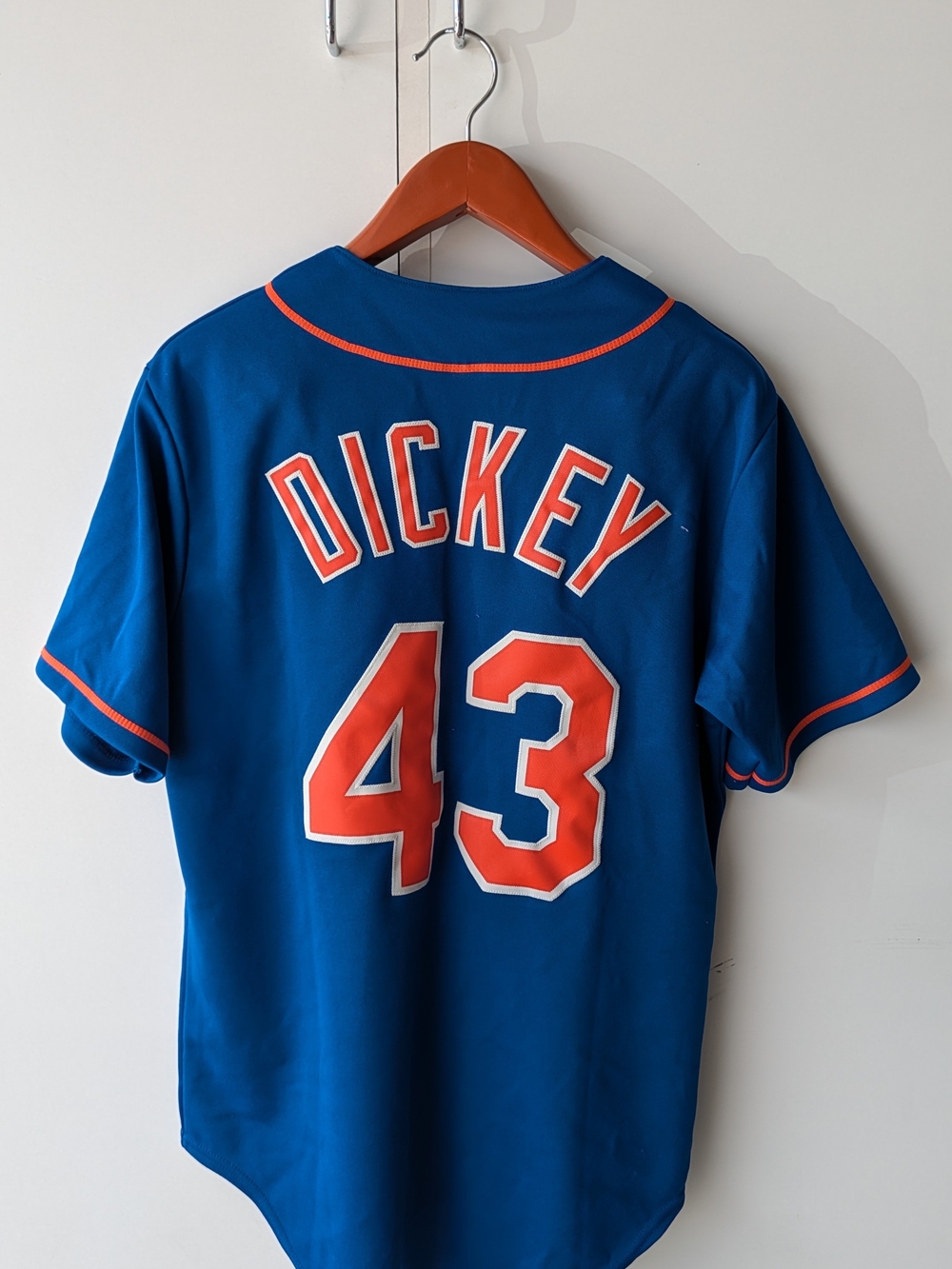 New York Mets DICKEY Majestic Blue Baseball Jersey with Orange Number 43